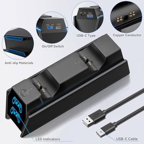Image of PS5 Controller Charger Station Compatible with PlayStation 5 Faceplates Edge & Dual Controller, 9 Lightings PS5 Accessories Charging Station, PS 5 Dock Stand with LED for Sony for PlayStation Consoles