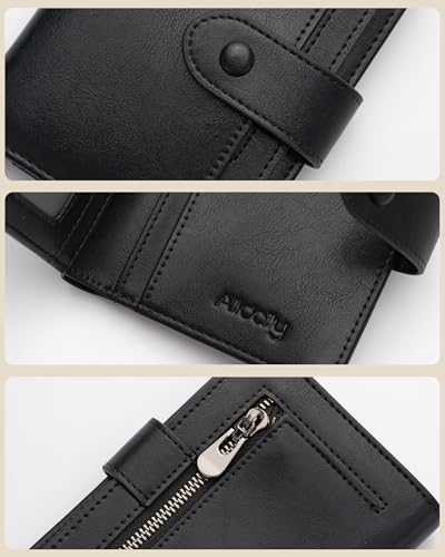 Alldaily Small RFID Blocking Leather Wallet for Women, Bifold with 10 Card Slots and Zipper Pocket (Black) 6