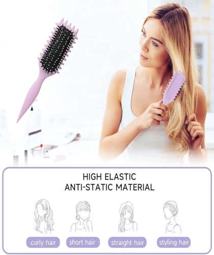 Image of Curly Curved Vented Hair Brush for Women & Men | Hollow Airflow Comb | Flexible Detangling Bristles with Comfortable Grip Handle | Blow-Dry Support & Scalp Massage Brush - Lavender