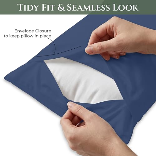 Image of Royale Linens 100% Cotton Pillow Cases Queen Size Set of 2 - Percale Pillowcase - Navy Pillow Cases Super Soft Cooling & Breathable Hotel Cotton Pillowcases, Fits Queen Pillows (20 inchx30 inch, Navy)