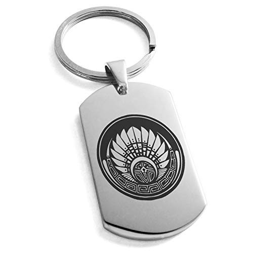 Stainless Steel Mayan Quetzalcoatl Headdress Rune Symbol Dog Tag Keychain Keyring