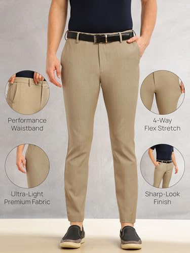 Image of Thomas Scott Men's Regular Fit Mid-Rise Solid Formal Performance Trouser | Flexi-Waist & 4-Way Stretch | 4 Pockets | Button Closure