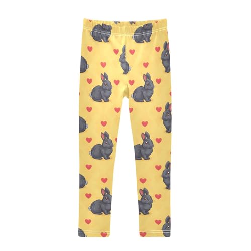 Gray Rabbit Love Pattern Girls Leggings Ultra Soft Compression Yoga Gym Pants for Kids 4-10T