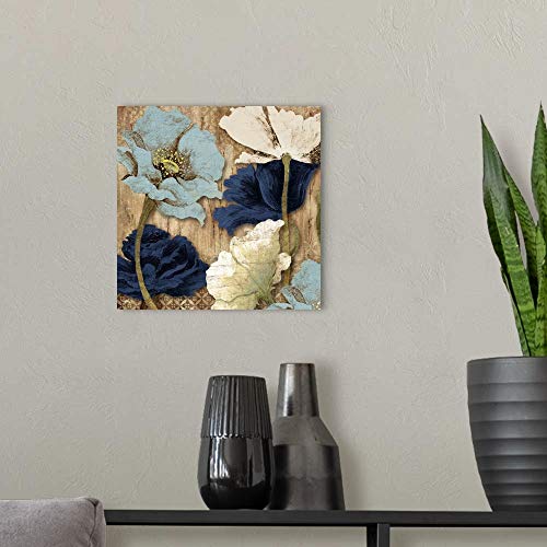 Blue Joyful Poppies Ii Canvas Wall Art Print, Floral Artwork #TOP3