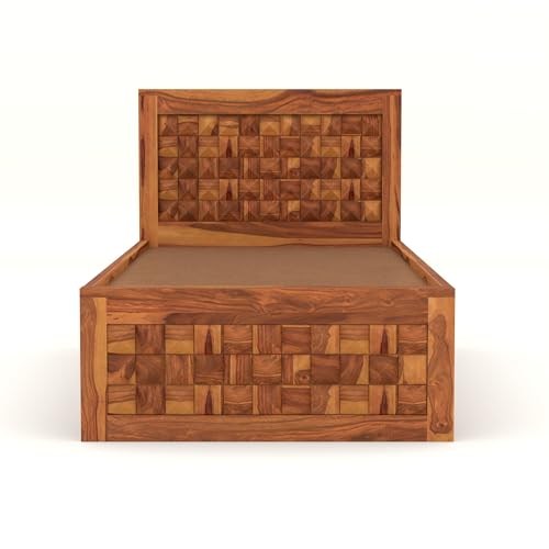 Image of Solid Sheesham Wood Single Size Bed with Box Storage for Bedroom Living Room Single Cot for Home Wooden Palang for Hotel (Honey, Size 6 * 3)