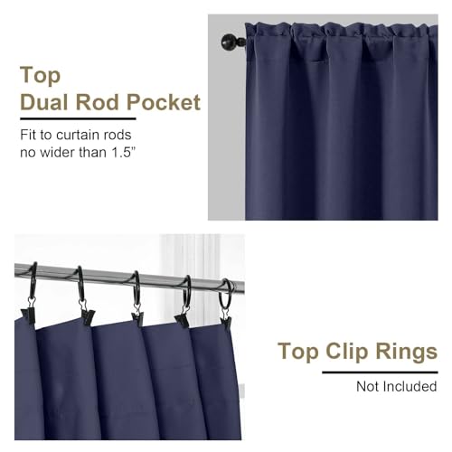Image of Extra Long 10 FT Blackout Curtains for Patio 120 Inches Long 2 Panels Set, Solid Thermal Insulated Energy Saving Rod Pocket Window Treatment Curtains Blackout Drapes, W50xL120, Navy Blue