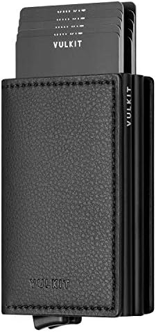VULKIT Credit Card Holder RFID Blocking Leather Automatic Pop Up Wallet Aluminum Slim Pocket Bifold Business Card Case