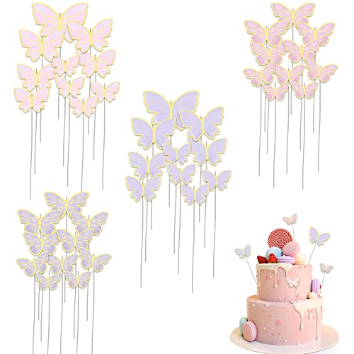 Keboyoe 40 Pièces Papillon Décoration de Gâteau Toppers de Gâteau D'anniversaire Papillon Décoration Cupcake Papillon Pour décoration de fête d'anniversaire de mariage(4 styles) Cover