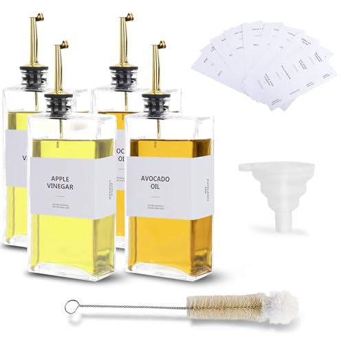 Opiniones y reviews de Aceiteras y recipientes para aliños - los más vendidos. 42 4 Pcs Dispensador de Aceite de Oliva, 500ml/16.9 Oz Dispensador de Jarabe para Cafe, Aceiteras de Cocina, Aceitera y Vinagrera Incluye 1 Embudo de Silicona, 36 Etiquetas, 1 Cepillo...