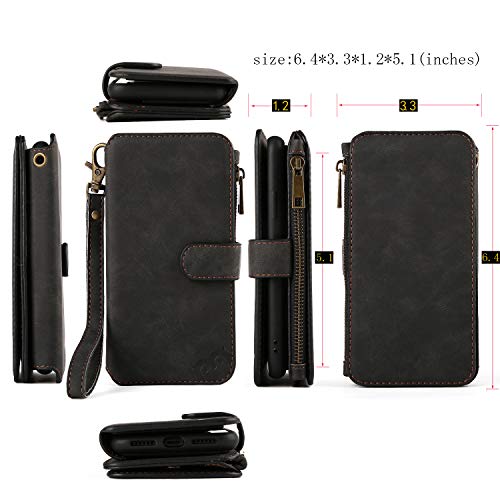 Modos Logicos Apple Iphone Xs Max Case, [Detachable Wallet Folio][2 In 1][Zipper Cash Storage][Up To 14 Card Slots 1 Photo Window] Pu Leather Purse With Removable Inner Magnetic Tpu Case - Black #TOP6