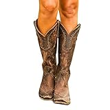 XLBHSH Klassische Retro-Stiefel für Damen, Halbwadenlang, Brogue-Biker-Stiefel, Vintage-Nieten, Lederreitstiefel, klobiger Absatz, Cowgirl, Miami, Cowboy, Westernstiefel, 02,42