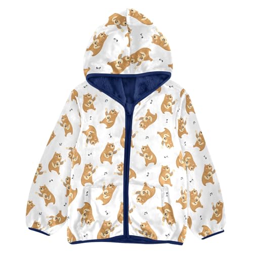 Bear Guitar Toddler Fleece Jacket Baby Boys Hooded Zipper Long Sleeve Thick Warm Outerwear 3-10 Years