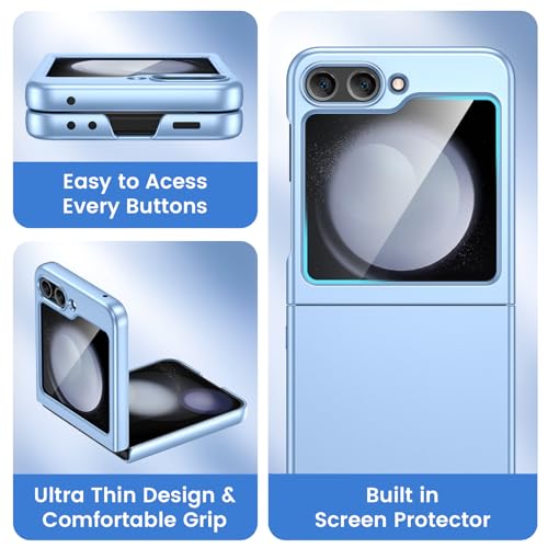 Image of Ruky for Z-Flip-5 Slim Case, with Built-in Back Screen Protector, Blue | Support Wireless Charging Hard PC Ultra-Thin Full Body Protective Phone Cover for Samsung Galaxy Z Flip 5, Blue