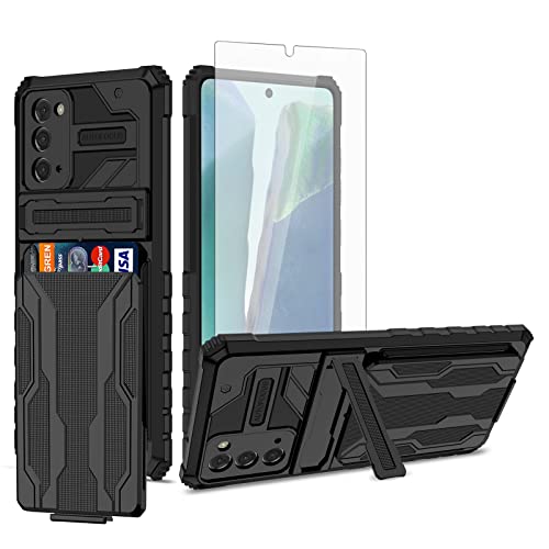 Asuwish Phone Case for Samsung Galaxy Note 20 Glaxay Note20 5G with Tempered Glass Screen Protector Cover and Credit Card Holder Stand Cell Accessories Gaxaly Notes 20s Twenty Not S20 Women Men Black