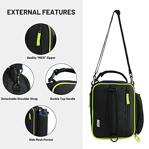 Mier Expandable Lunch Bag Insulated Lunch Box For Men Boys Teens To Work School Travel, Multiple Pockets Portable Lunchbox Bags With Shoulder Strap (Black/Green #TOP5