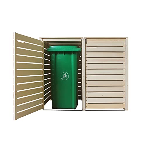 Lukadria Afvalcontainerbox, 2 containers, 120 liter, Hamburg, afvalcontainerafdekking, hout, natuur, met achterwand - Afbeelding 4