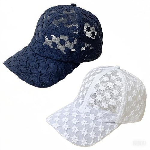 Set 2 gorras de béisbol para mujer con encaje floral miniatura 1