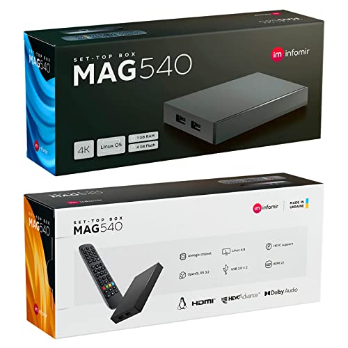 MAG 540 Original Infomir & hb-digital Set Top Box 4K Media Player Receiver Internet TV UHD 60FPS 2160p@60 FPS HDMI 2.1 Unterstützung von 4K und HEVC USB3.0 ARM Cortex-A35 + HDMI-Kabel