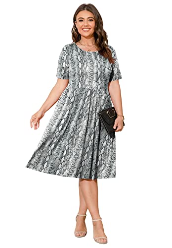Image of POSESHE Womens Plus Size Summer Dress 2026 Casual Short Sleeve Empire Waist Loose Fit Swing T-Shirt Dress with Pockets