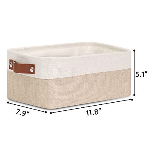Image of DULLEMELO Small Collapsible Fabric Basket for Organizing, Shelves, Closets, Laundry, Nursery, Decorative Gift Basket (White&Khaki)