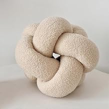 Knotted Ball Pillow - 11.8 Inch Soft Teddy Boucle Knot Throw Pillows Decorative Round Pillow Cushion for Couch Bed Sofa Room Beige