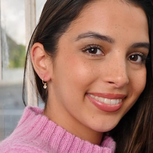 24K Gold Plated 925 Solid Sterling Silver Faceted Sleeper Hoop Earrings For Women | Gold Plated Dainty Round Zirconia Drop Dangle Charm Earring - Mini CZ Hoops2