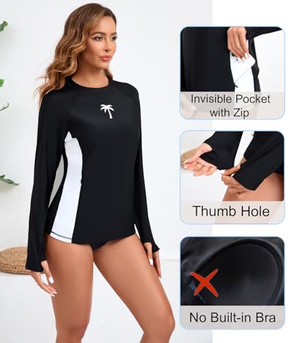 Halcurt Women's Long Sleeve Swim Shirt UPF 50+ Rash Guard Top2