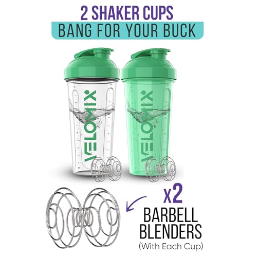 -2 Pack- 28 oz Protein Shaker Bottles for Protein Mixes - 2x Wire Whisk | Leak Proof Shaker Cups for Protein Shakes | Protein Shaker Bottle | Shakers for Protein mix-Turquoise&Transparent