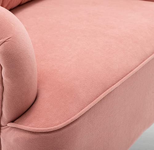 Image of Velvet Wingback Chair with Ottoman & Cushion Pillow | Upholstered Accent Lounge Chair with Foot Rest | Modern High Back Arm Chair for Living Room Bedroom, Office | Wooden Legs | Pink