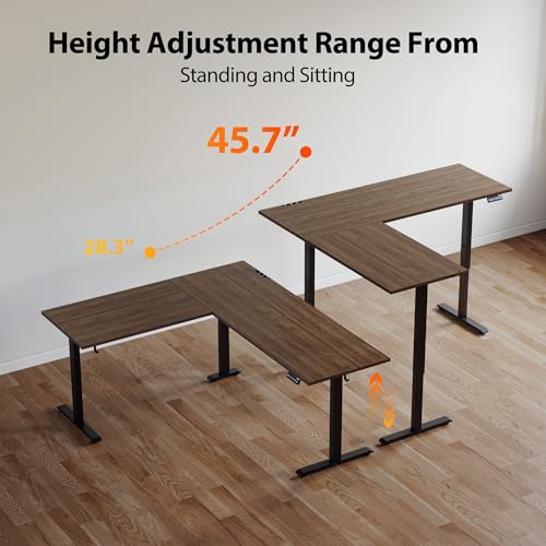 Image of Agilestic L Shaped Standing Desk 63 x 55 inch Adjustable Height, Electric Corner Standing Desk, Sit Stand Computer Table with Splice Board, Dark Walnut