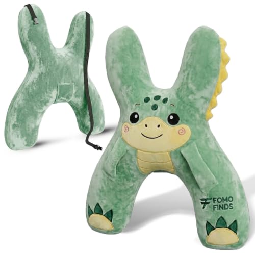 Image of Kids Car Sleeping Pillow, H-Shaped for Neck & Back Support, Dino Green