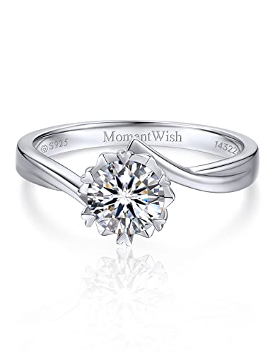 MomentWish Engagement Ring for Women, 1-2 Carats Moissanite Rromise Ring, D Color VVS1 Moissanite Wedding Ring 925 Sterling Silver Solitaire Rings