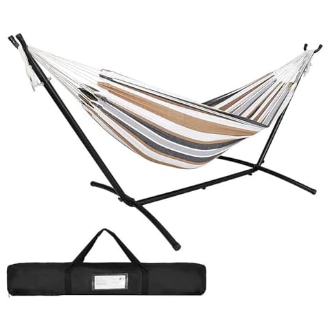 Ezone Two Person Hammock Adjustable Hammock Bed with Space Saving Steel Stand Portable Carrying Case Easy Set Up Indoor Hammock Standing Hammock for Outside Hammock Stand Portable Cover