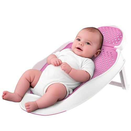 Image of GloTika Baby Bathtub Support for Babies 0-6 Months, Foldable Portable Infant Bathtub, Ergonomic Mesh Baby Bath Tub, Pink