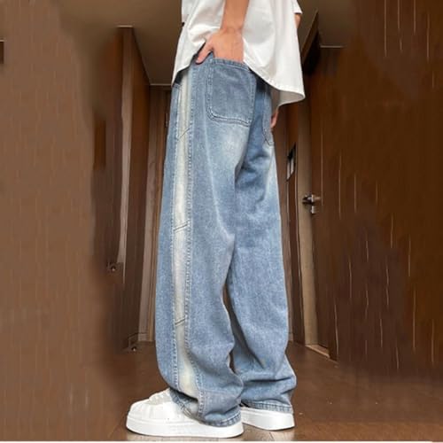 Viatabuna Big Boys Casual Straight Leg Baggy Jeans Elastic Waist Y2k Pull On Wide Leg Jeans Teen Boys with Pockets 13-17 Y3