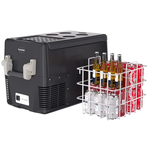 TROPOW Nevera eléctrica de 12 V, 32 QT (30 l), congelador portátil 12 V/24 V CC 110 – 240 V AC, 12 V, nevera de 12 V para coche, con cesta, para viajes, camión, barco, camping
