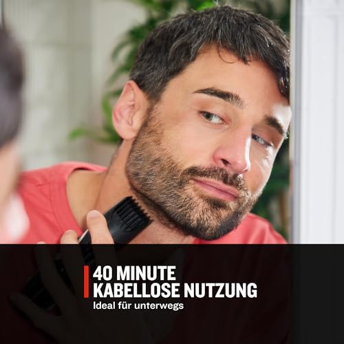Remington Barttrimmer Herren [selbstschärf. Keramik Klingen/0,4-18mm] Bartschneider Set (Einstellrad mit 9 Längeneinstellungen ab 1,5mm, Netz-/Akkubetrieb, LED Ladeanzeige, Langhaarschneider) MB320C