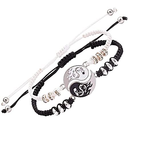2Pcs Yin Yang Matching Dragon Bracelet for Women Men,Yin Yang Couple Bracelet for Boyfriend Girlfriend Best Witness Gift