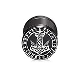 Durchmesser Top: 10 mm BlackAmazement 316L Edelstahl Fake Plug Ohrstecker Thors Hammer Runen Symbol Mjölnir Malmer Blitz Rabe Krähe 10mm schwarz Herren Damen