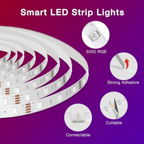 Image of DAYBETTER 130ft Smart WiFi Led Lights, Led Strip Lights Work with Alexa and Google Assistant, App Voice Remote Control Music Sync Color Changing RGB Strip Lighting for Bedroom Room Decor, 65.6ft *2