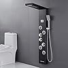 LED Shower Panels Tower System, SUS304 Stainless Steel Bathroom Shower Panel System with 4 Body Jets, Rainfall, Waterfall, Handheld Shower, Tub Faucet (Black)