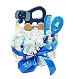 Elfenstall Windeltorte Pamperstorte mit süßem Nachziehtier Elefant blau Junge