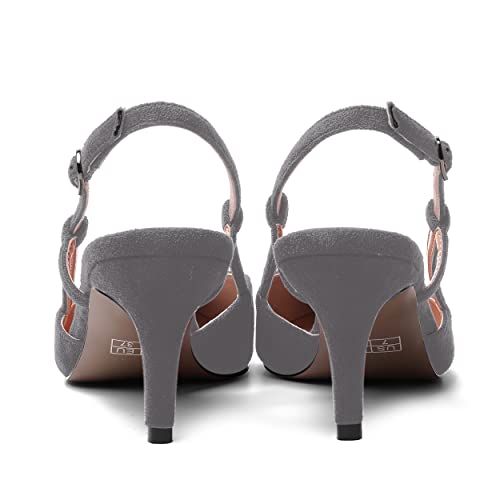 AMBELIGHT Womens Cute Office Square Toe Slingback Slip On Suede Kitten High Heel Pumps Shoes 2.5 Inch4