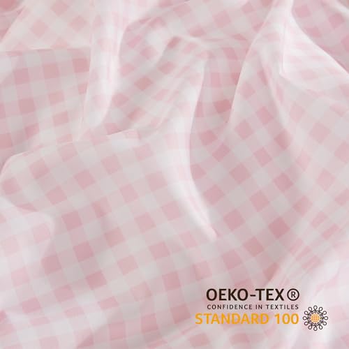 Image of Andency Gingham Duvet Cover Queen Size, Pink Blush Checkered Plaid Bedding Set, 3 Pieces Soft Prewashed Polyester Comforter Cover with Zipper Closure & Corner Ties