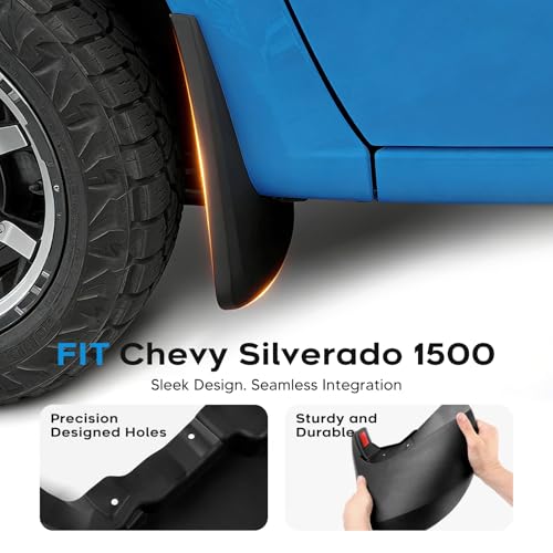 Image of Sunsdrew Mud Flaps for 2019-2026 Chevrolet Silverado 1500 Accessories(Excludes ZR2, LT Trail Boss, Custom Trail Boss) - All Weather No-Drill Front&Rear 4PCS Silverado 1500 Mudguards Set with Hardware