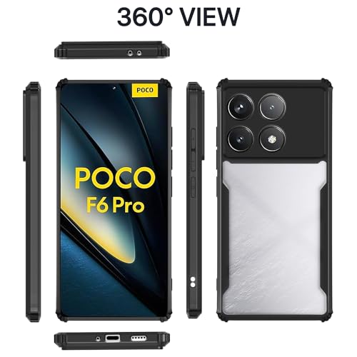 Image of Pikkme Poco F6 Pro 5G Back Cover | Crystal Clear Transparent Back | Ultra Hyrbid | Full Camera Protection | Raised Edge | Bumper Back Case (Black)