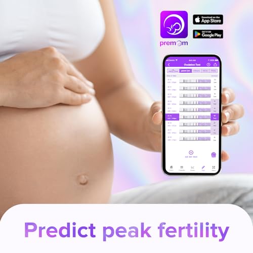 Image of Premom Quantitative Ovulation Test Strips: 5X Pregnancy Rate Found* Use App | 25 Ovulation Tests - Numerical LH Range 0-65 mIU /mL, 5 Pregnancy Test Strips, Premom App Tracking LH Changes, TTC Family Plan