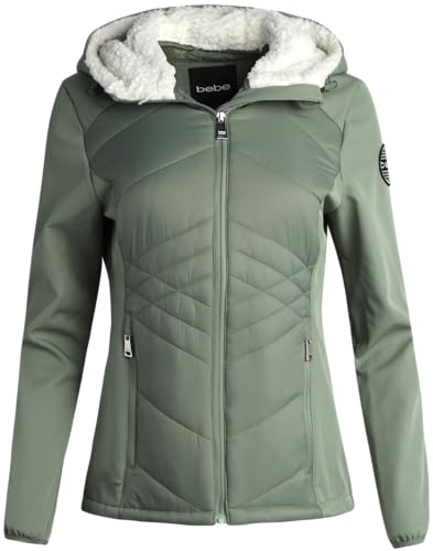bebe Women's Softshell Jacket – Full Zip Up Hooded Quilted Jacket for Women – Lightweight Casual Womens Winter Jackets (S-XL)