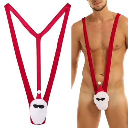 VemeFufu Tanga Mankini Borat Bañador Hombre Sexy Suspensorio V Sling de baño Traje de Fiesta Bikini String para Hombres Beachkini Playa Navidad Halloween 1 Pack A. Papá Noel