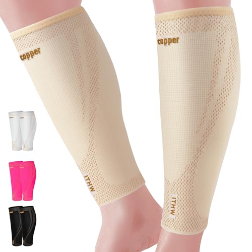 Image of Copper Calf Compression Sleeves for Men Women, Shin Splint Relief, Grip